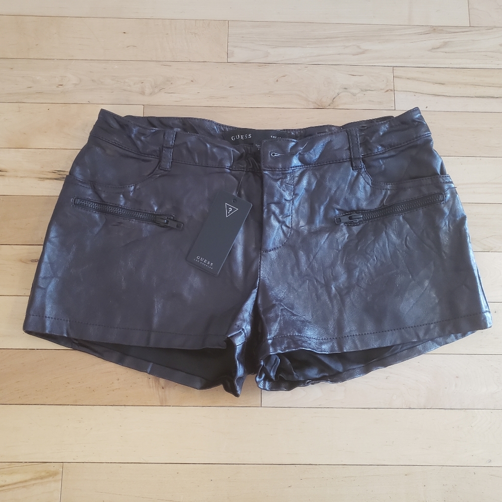 NWT Guess Black Pleather Shorts 6